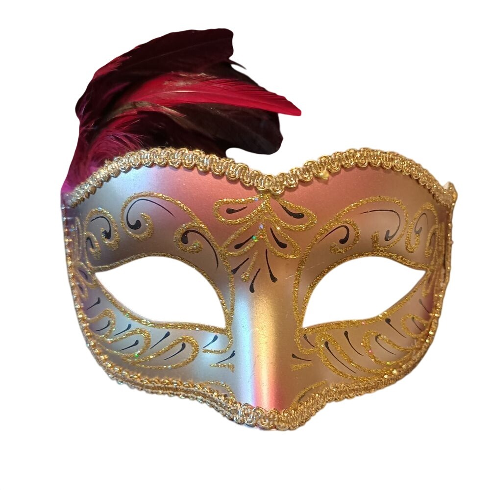 Gold on burgundy masquerade ball mask‎ SKUJ080